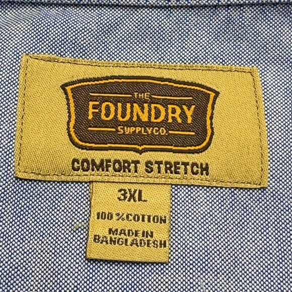 The Foundry Supply Co Chambray Blue Cotton Button Down SS Oxford - Picture 3 of 7